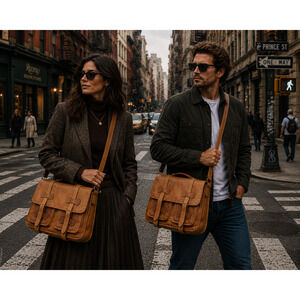 Vintage Brown Messenger Bag Satchel Cross Body Laptop Bag Briefcase  Unisex